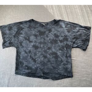 Tahari Tie Dye V Neck Boxy Top Womens L Black Oversized Casual Lounge Grunge